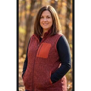 Eddie Bauer Vest Womens Sweater Fleece Full Zip Mock Neck XXL Marled Dark Orange